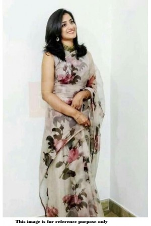 Bollywood Model pure organza digital print Grey saree