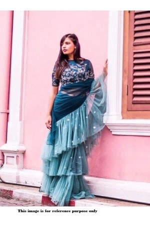 Bollywood Model Teal georgette ruffle saree