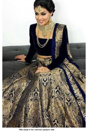 Bollywood model Navy blue brocade wedding lehenga choli