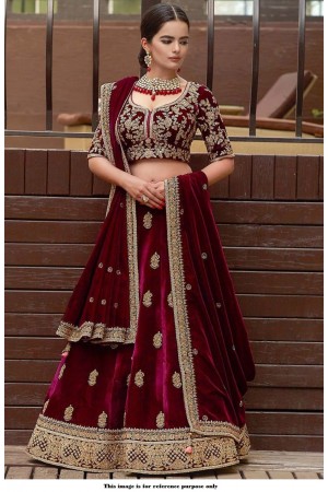 Bollywood Model Velvet maroon color wedding lehenga