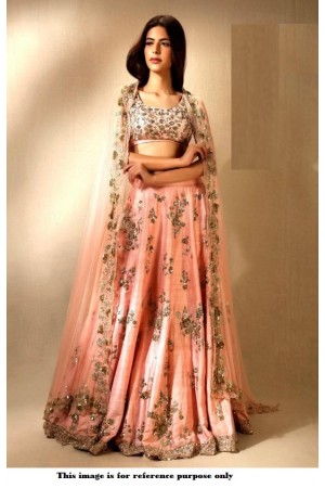 Bollywood model peach color mulberry silk wedding lehenga choli