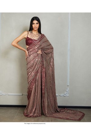 Bollywood Manish Malhotra inspired dusty beige maroon sequins saree