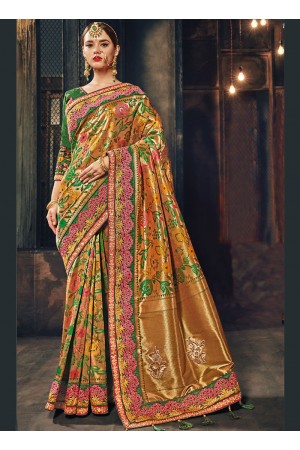 Green Banarasi pure silk wedding wear saree