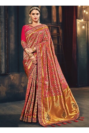 Pink Banarasi silk pure wedding wear saree