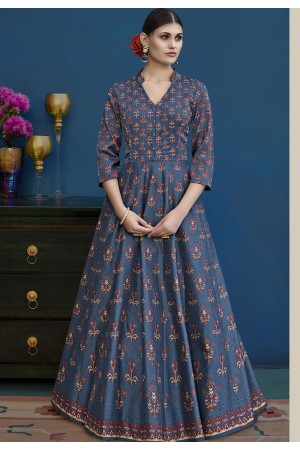 Blue Shade Silk Long Indowestern Style Suit 10129