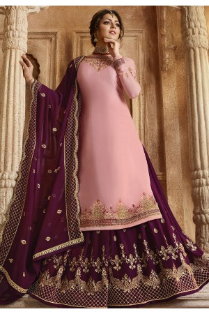 Pink and Purple Satin Georgette Lehenga and Churidar Designer Suit 3006