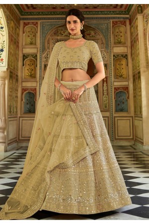 Beige organza embroidered lehenga choli 7236