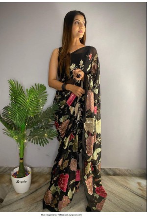 Bollywood Model black floral sequins party wear saree
