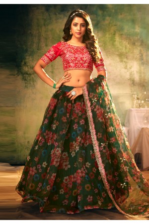 Green organza circular lehenga choli 108a