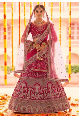 Magenta velvet bridal lehenga choli 8601