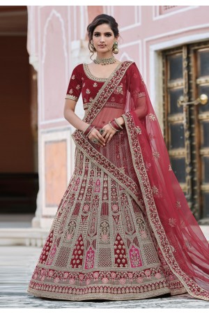 Maroon velvet embroidered bridal lehenga choli 8111