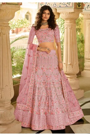 Pink art silk party wear lehenga choli 7241