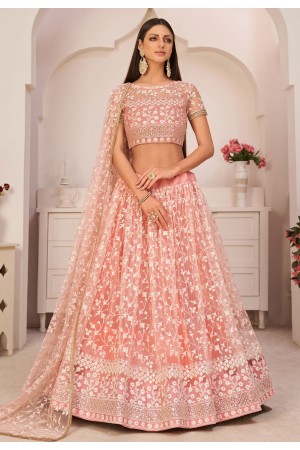 Pink net sequins work lehenga choli 9774