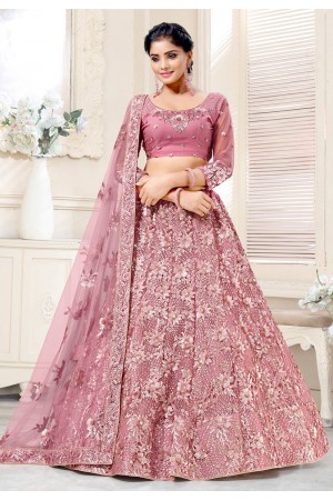 Pink net wedding lehenga choli 136731