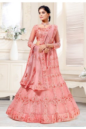 Pink net wedding lehenga choli 136735