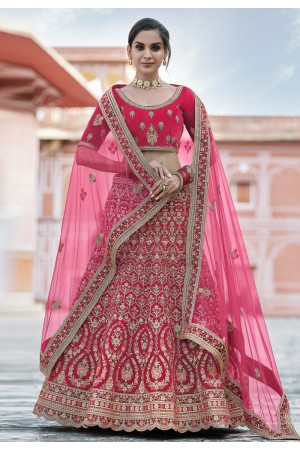 Pink velvet embroidered bridal lehenga choli 8102