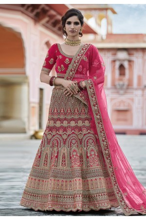 Pink velvet embroidered bridal lehenga choli 8104