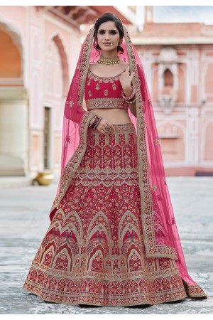 Pink velvet embroidered bridal lehenga choli 8108