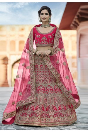 Pink velvet embroidered bridal lehenga choli 8120
