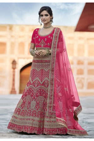 Pink velvet embroidered bridal lehenga choli 8124