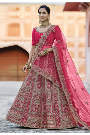 Pink velvet embroidered bridal lehenga choli 8126