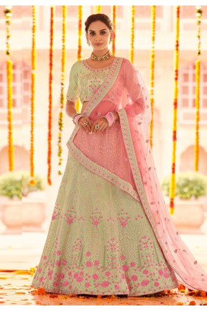 Pista green georgette a line lehenga choli 8604