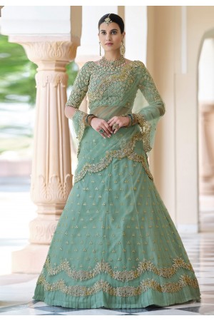 Pista green soft net a line lehenga choli 8402