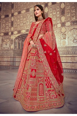 Red silk bridal lehenga choli 102