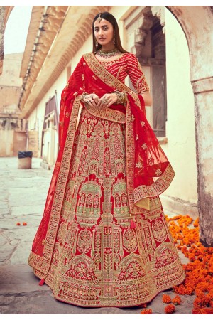 Red silk bridal lehenga choli 104