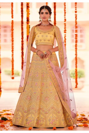 Yellow organza a line lehenga choli 8602