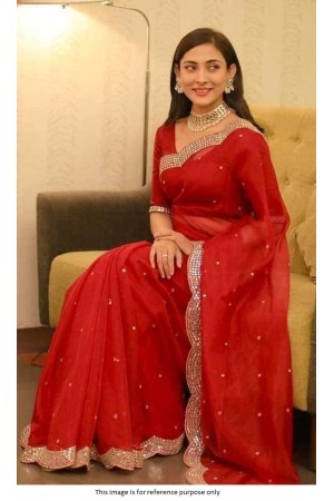 Bollywood Model Red mirror work georgette saree