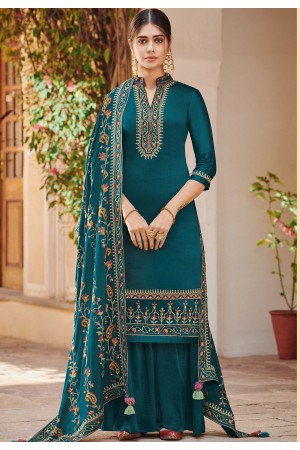 blue ora silk embroidered palazzo style suit 806
