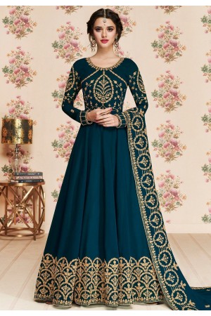 blue shade georgette embroidered long anarkali suit 8187