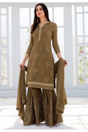 brown georgette straight sharara style suit 500