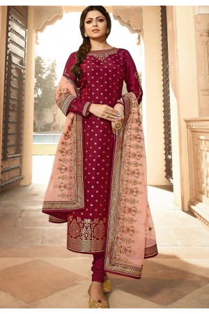dark pink jacquard embroidered straight churidar suit 3703