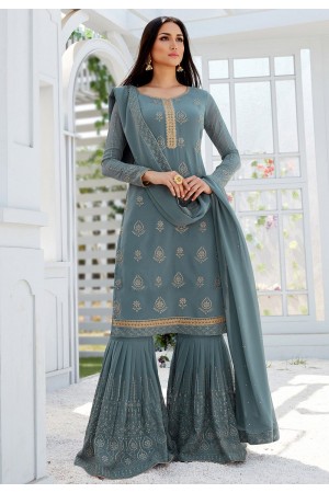 grey georgette straight sharara style suit 496