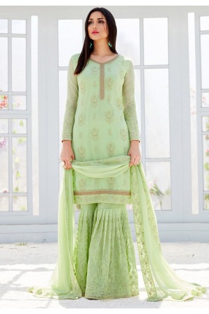 light green georgette straight sharara style suit 499
