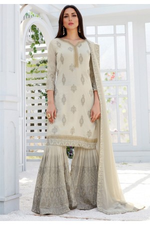 light grey georgette straight sharara style suit 497