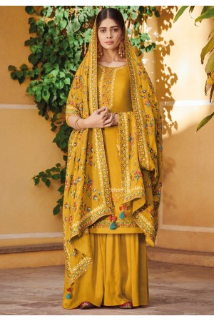 mustard ora silk embroidered palazzo style suit 802