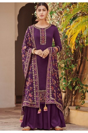 purple ora silk embroidered palazzo style suit 805