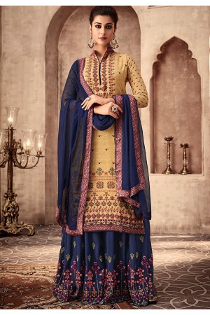 yellow blue viscose muslin sharara style pakistani suit 68004