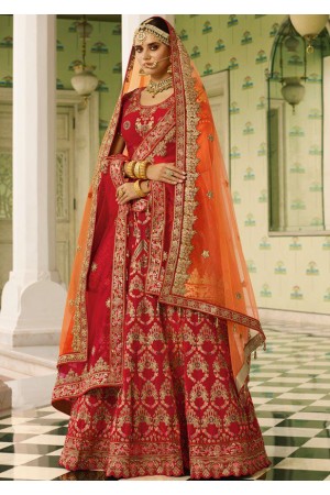 Red color silk bridal lehenga choli