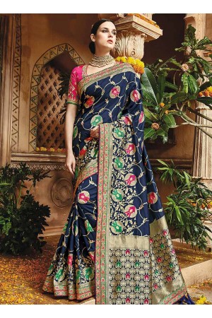 Blue pure banarasi silk wedding saree 1221