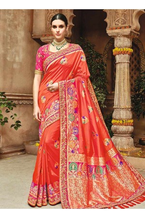 Coral peach pure banarasi silk wedding saree 1205