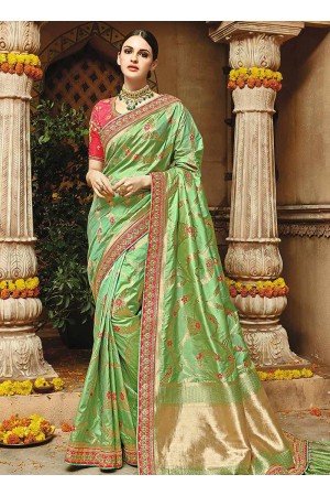 Light green pure banarasi silk wedding saree 1210