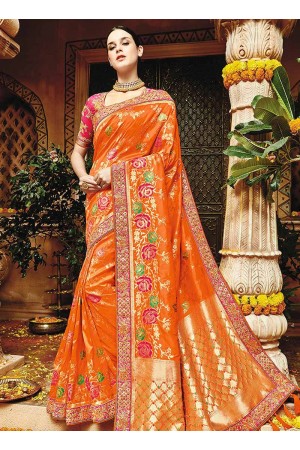 orange pure banarasi silk saree 1201