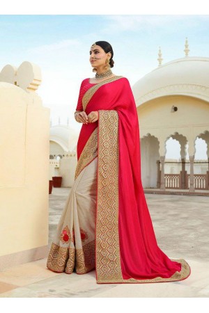 Cream pink silk Indian wedding wear saree 5005