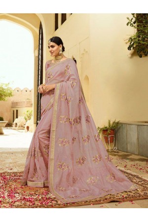 Dusty pink silk Indian wedding wear saree 5002