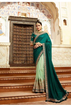 Emerald green silk Indian wedding wear saree 5018