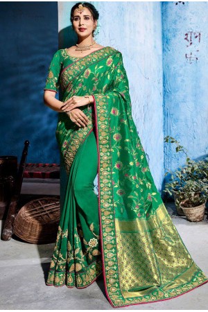 Green color silk Indian wedding wear saree 1107